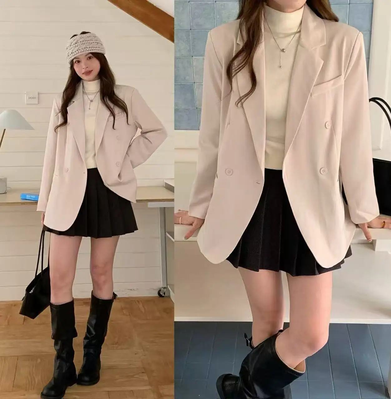 

Autumn Korean High-street Fashionable Casual Suit Coat Women's Loose Long-sleeve Single Button Placket Jacket Coat Office Lady