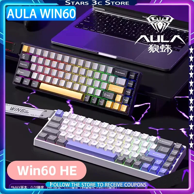 Aula WIN60 HE Magnetic Axis Mechanical Keyboard Metal Positioning Plate Quick Trigger Low Latency Gaming Keyboard Gamer Gift