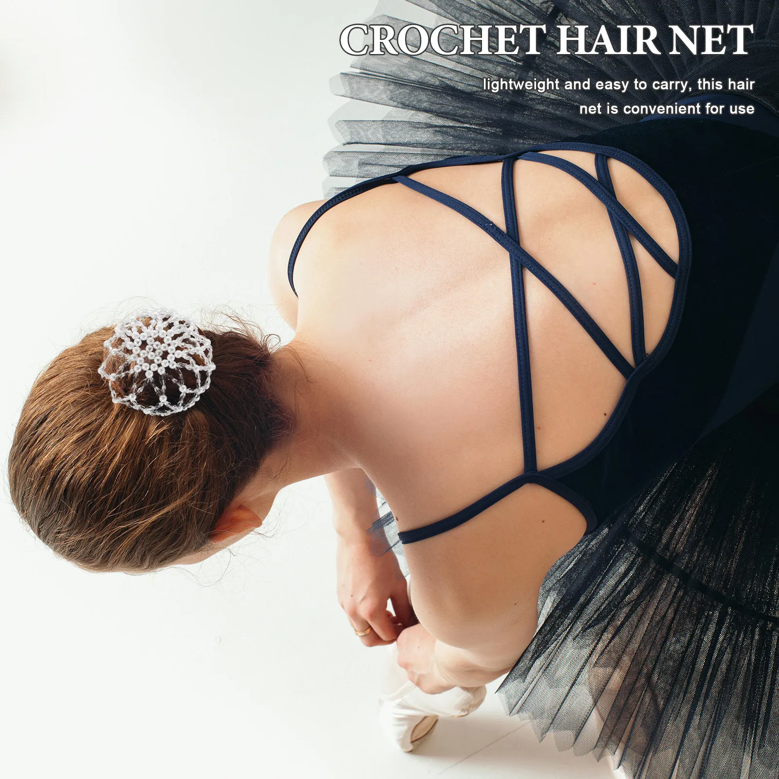 Elastic Crochet Hair Net with Delicate Pearls Bun Cover Snood for Dance Skating Hair Accessories Women Secure Polished