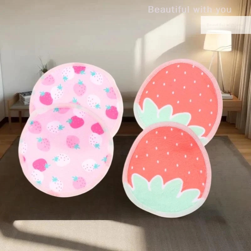 

New10 Pcs Makeup Remover Pads Washable Double-Layer Strawberry Print Cleaning Cotton Reusable Facial Make Up Removal Pads Tool