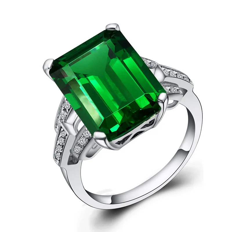 

Emerald ring color treasure carat square colored gemstone tourmaline ring ring 18K white gold plated female ring