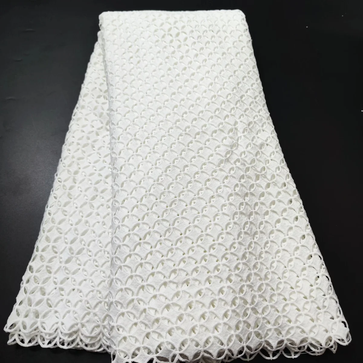 

latest White African lace fabric 2023 high quality guipure lace fabric French Cord lace fabric for wedding party dress LJFT2306