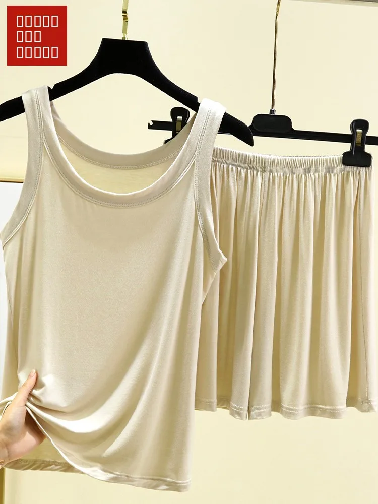 

Повседневный комплект жилета из модала, женский летний тонкий комплект большого размера, свободная круглая домашняя одежда, комплект из двух предметов, удобная одежда