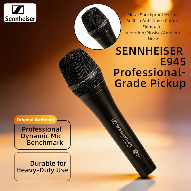 Micrófono Vocal Dinámico Profesional Sennheiser E945, Micrófono de Mano con Cable Supercardioide, Kit para Actuaciones en Vivo