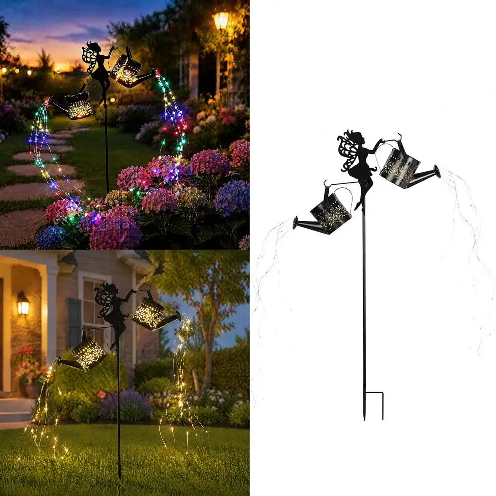 Outdoor Solar Watering Light Decorative Metal Garden Lantern Solar Watering Lantern Metal Fairy Garden Stake Light for Lawn