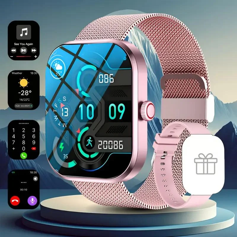2026 New Smart Watch HD Touchscreen - Wireless Calling, Camera & Music Control, Multi-Sport Modes, Alarm/Call-SMS Alert, Custom