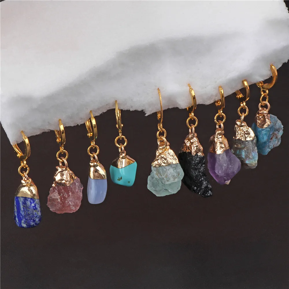 Natural Irregular Stone Pendant Earrings Crystal Amethysts Mineral Stone Earrings Healing Reiki Handmade Earrings for Women