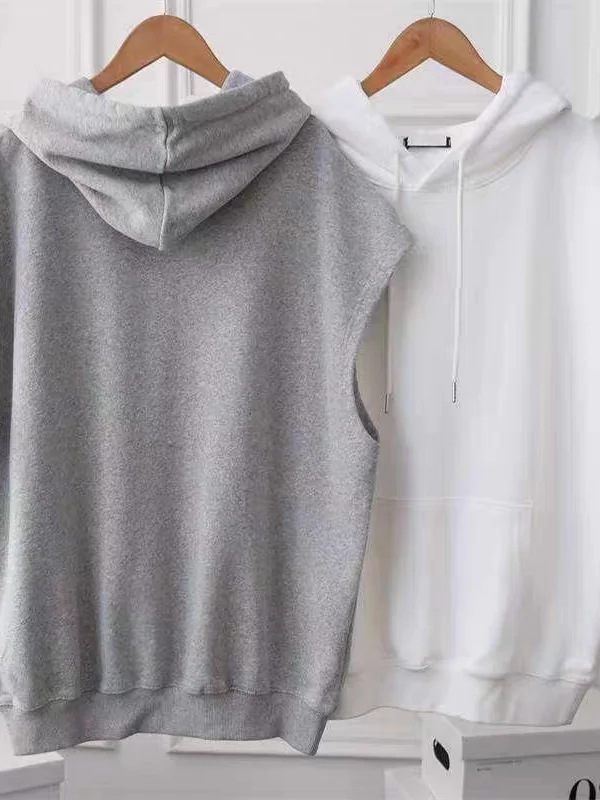 Wiosenno-jesienna luźna bluza z kapturem o prostym kroju, średniej długości, damska, codzienna, wygodna, poliestrowa kamizelka, modna.