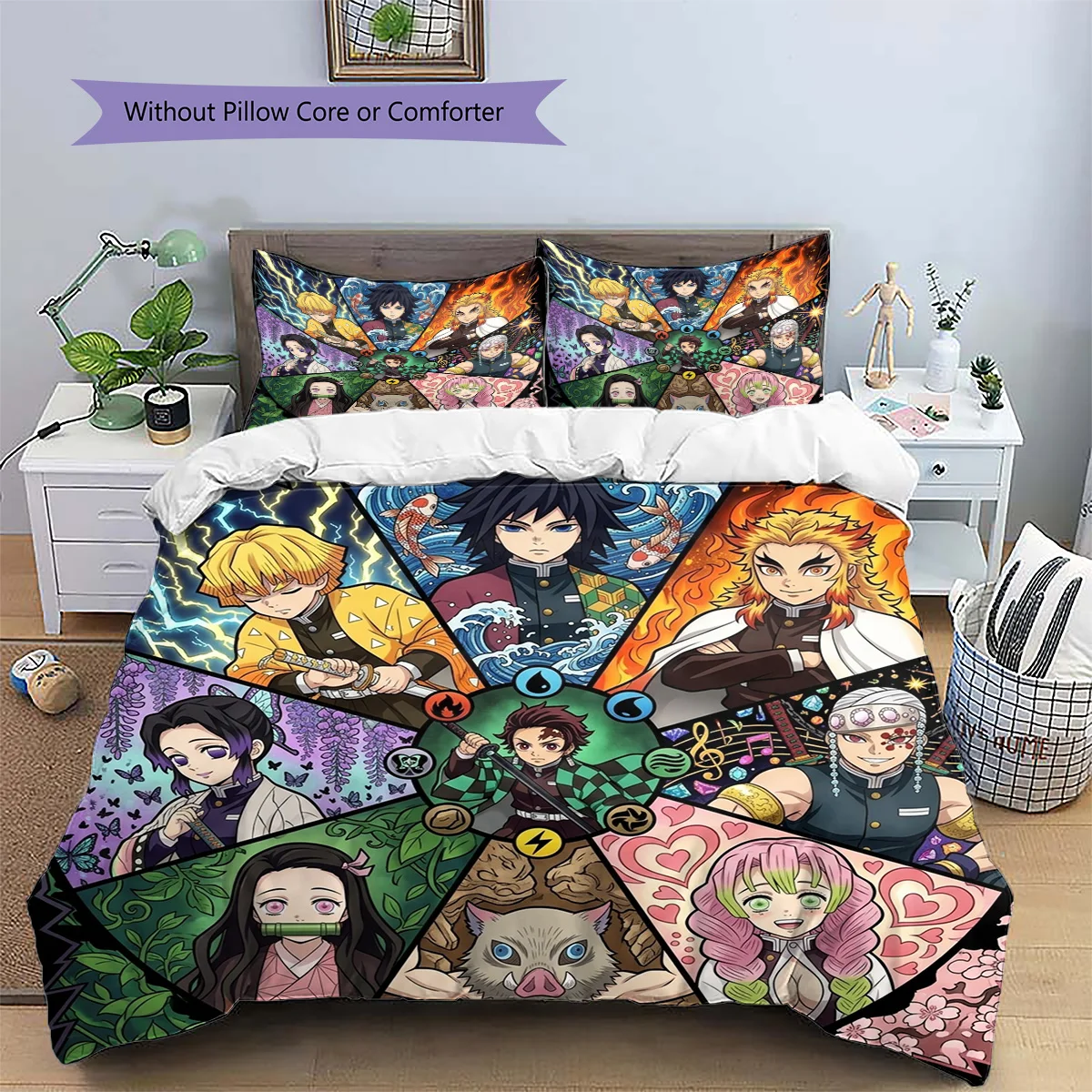 Demon Slayer Tanjiro Patterned Pillowcase & Duvet Cover Set Anime Art Bedding Bedroom Home Ornament Great Fan Gift.-TING