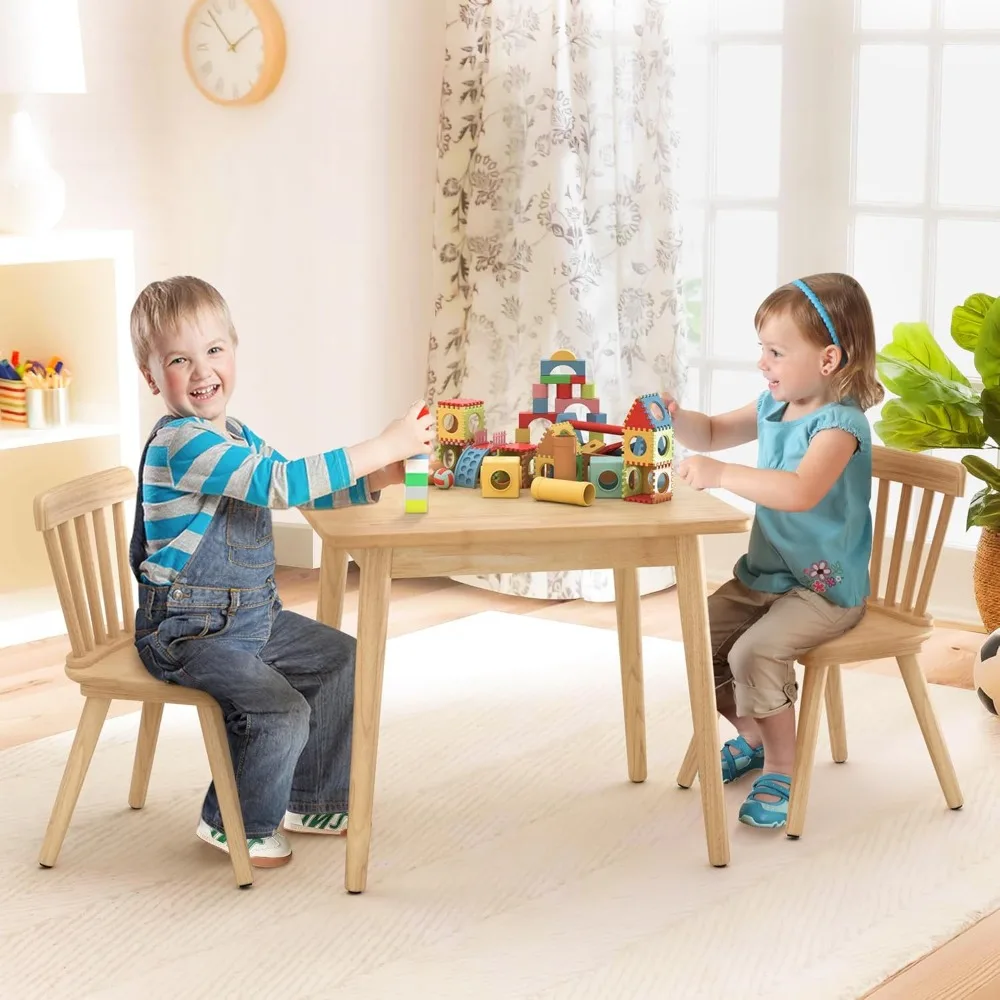 Juego de mesa y 2 sillas para niños, juego de mesa y sillas para arte, juego, manualidades, actividades, mesa para niños con patas antideslizantes/diseño de borde redondo