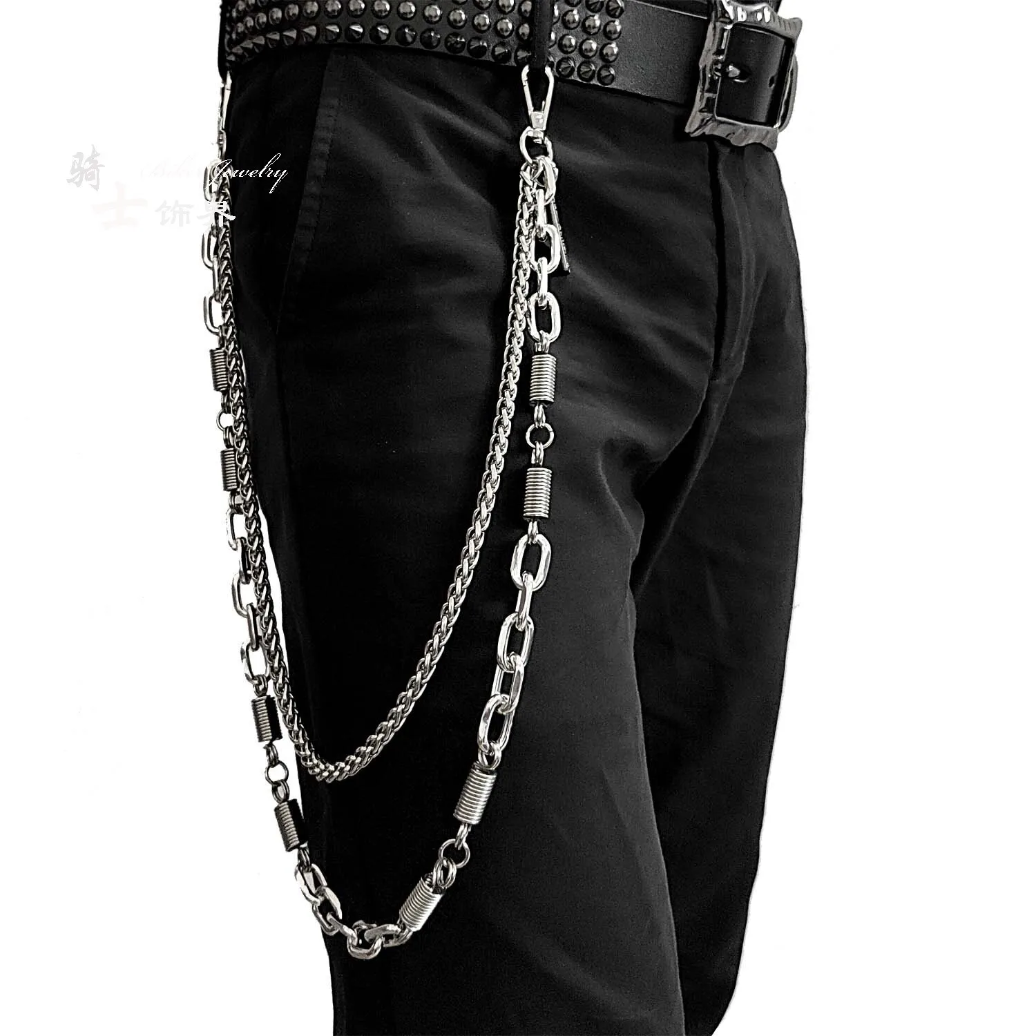 

Dark Hot Blooded High School Double layer Punk Hip Hop Pants Chain for Men and Women Silver Metal Decoration Bounce Di Waist