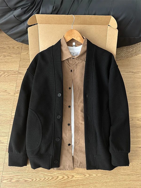 

Bla V-Ne Open Cardigan Jaet Men's Early Autumn Lazy Sle Heavyweight ort Sweatirt Cleanfit Loose Fit Daily Wear