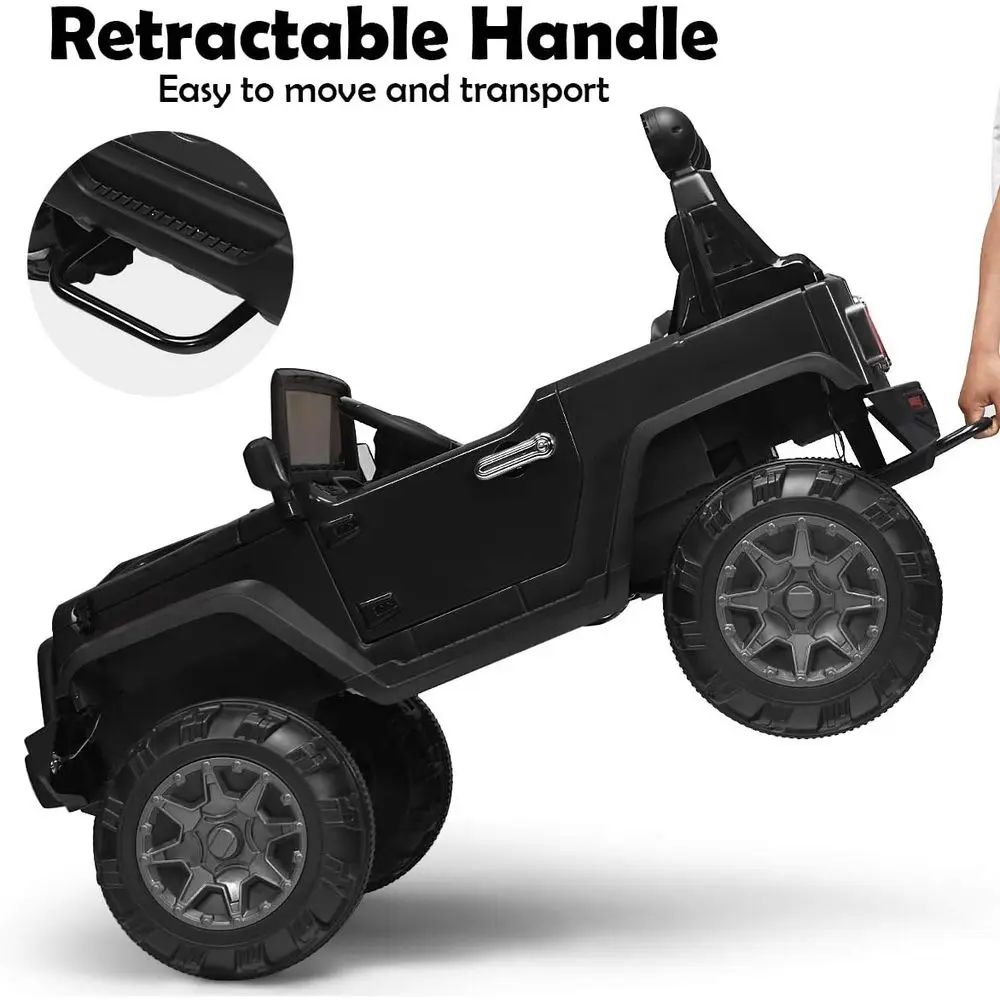Ride on Car, véhicule électrique alimenté par batterie 12 V avec télécommande parent, suspension à ressort, stockage, 3 vitesses, noir