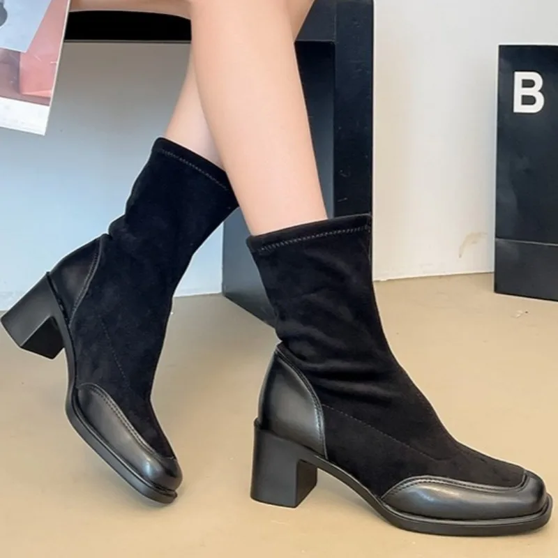 

Brand New Women's Casual Solid Color Suede Ankle Boots Brand Designer Autumn Women's High Quality Thick Heel Chelsea Boots 35-41