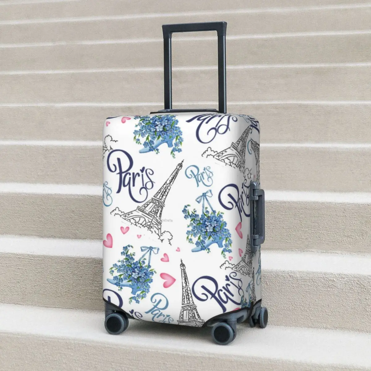 Eiffel Tower Print Suitcase Cover Flowers Vintage Business Protection Holiday Fun Luggage Accesories