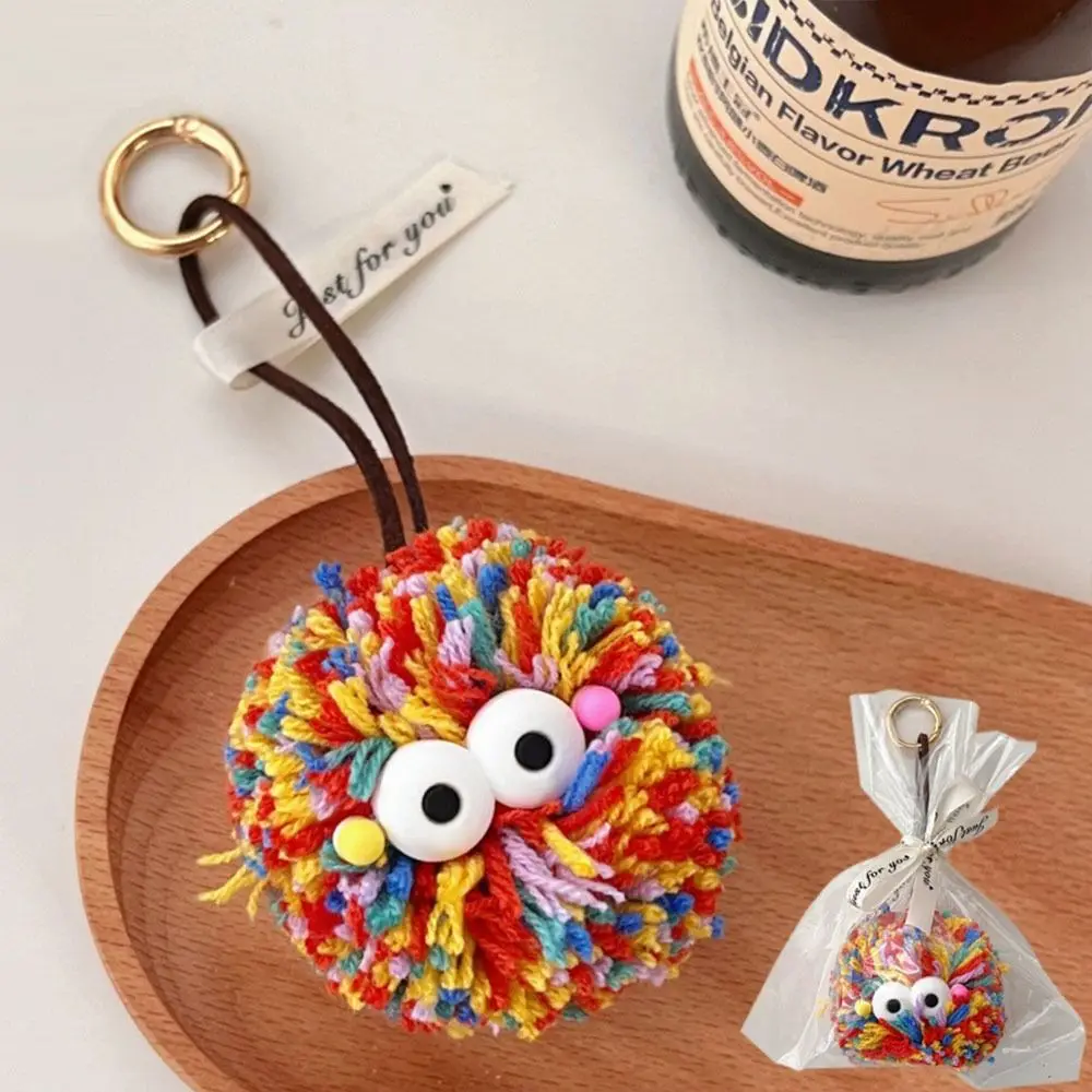 Cute Small Eyes Plush Ball Keychain Colourful Creative Cartoon Hangings Ornament Fur Ball Bag Keyring Gift