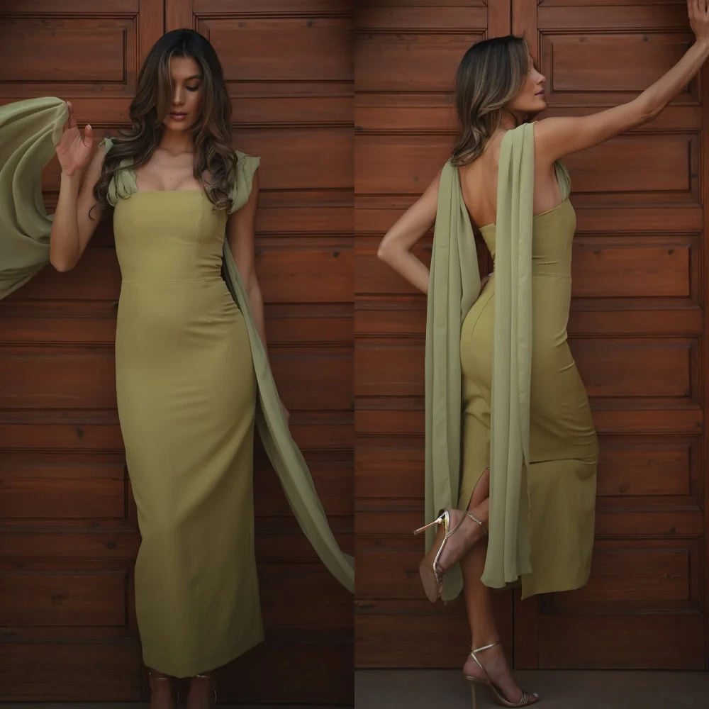 

Customized Jersey Ribbon Straight Halter Midi Dresses Bespoke Occasion Party Simple Elegant Modern Style