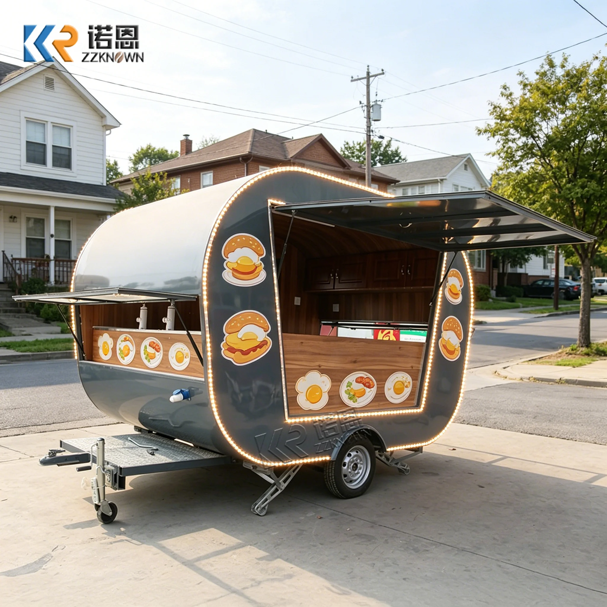 

Portable Outdoor Fiberglass Mobile Food Cart with Stainless Steel Workstation for Catering