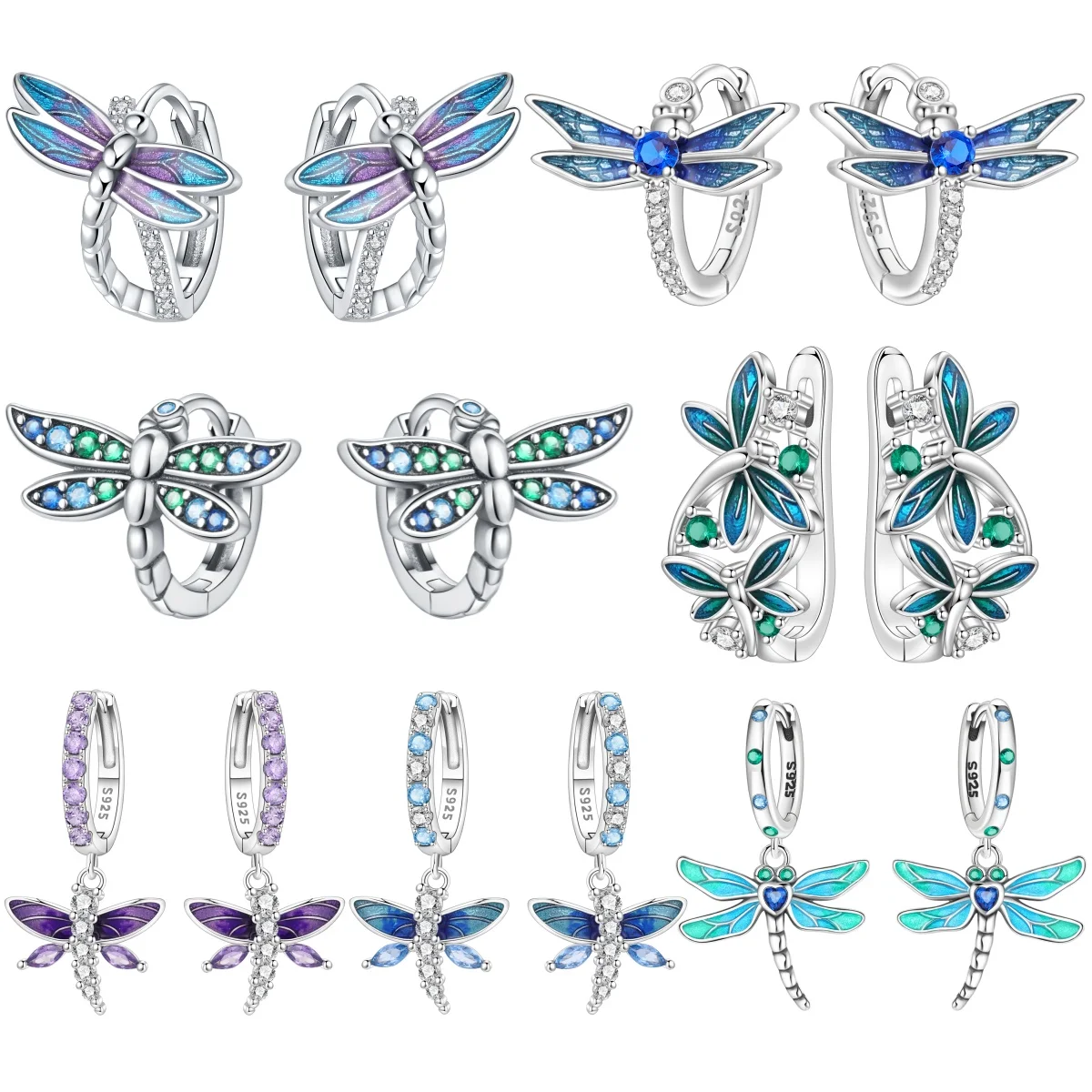 MISEFF S925 Sterling Silber Ohrringe, exquisite Insekten-Ohrringe mit Farbverlauf, Libellen-Ohrringe, origineller Schmuck, Geburtstagsgeschenke für Frauen