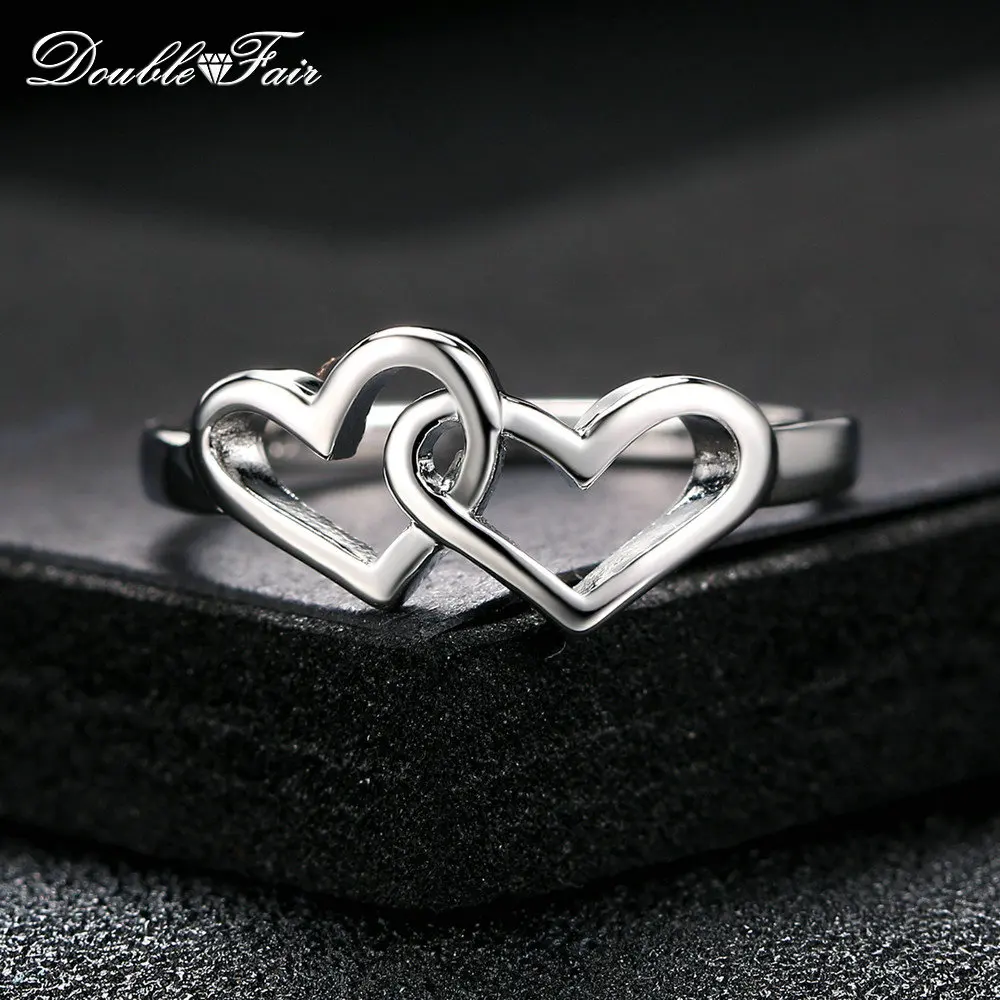 Double Fair Heart to Heart Romantic Rings Rose Gold Color Fashion Engagement Jewelry For Women Lovers HotSale DFR215M