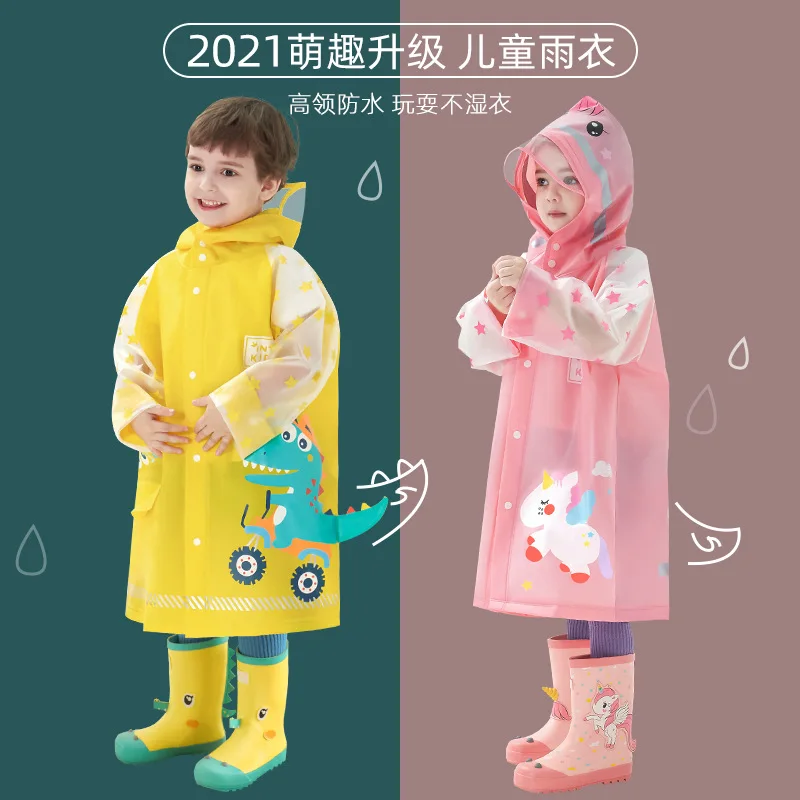 Cute Kids Raincoat Wateproof Children Dinosaur Unicorn Rain Poncho Rain Coat Jacket With Backpack Position Student RainWear