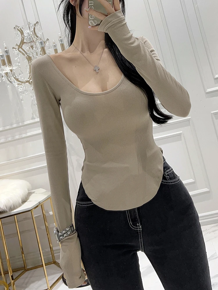 Sexy Spicy Girl Hong Kong Sle Pure Desire Short Irregular Base Shirt Inner Wear T-Shirt for Young Women Commute Sle Long ...