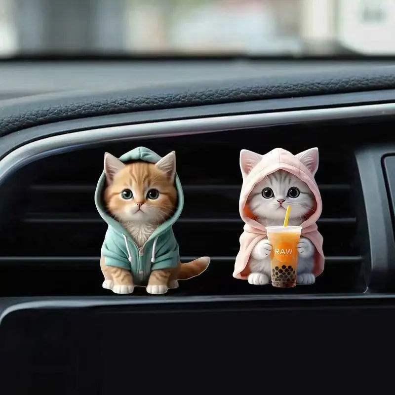 3 Piece Cute Hoodie Cat Car Air Vent Clip Adorable Acrylic Decoration for Vehicle Interior Creative Dashboard Accessory