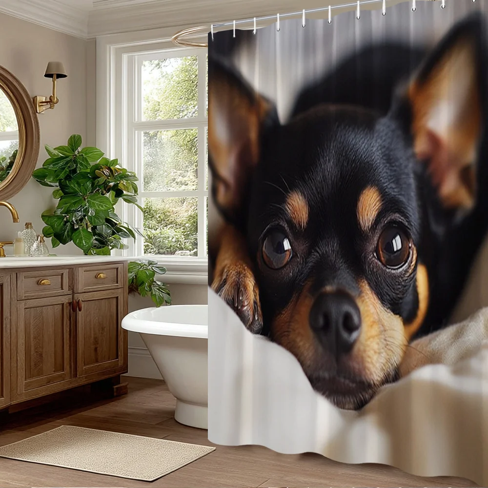 Cute Puppy Dog Shower Curtain Waterproof Bathroom Decor Pet Lover Gift Curtain Curtain Liner