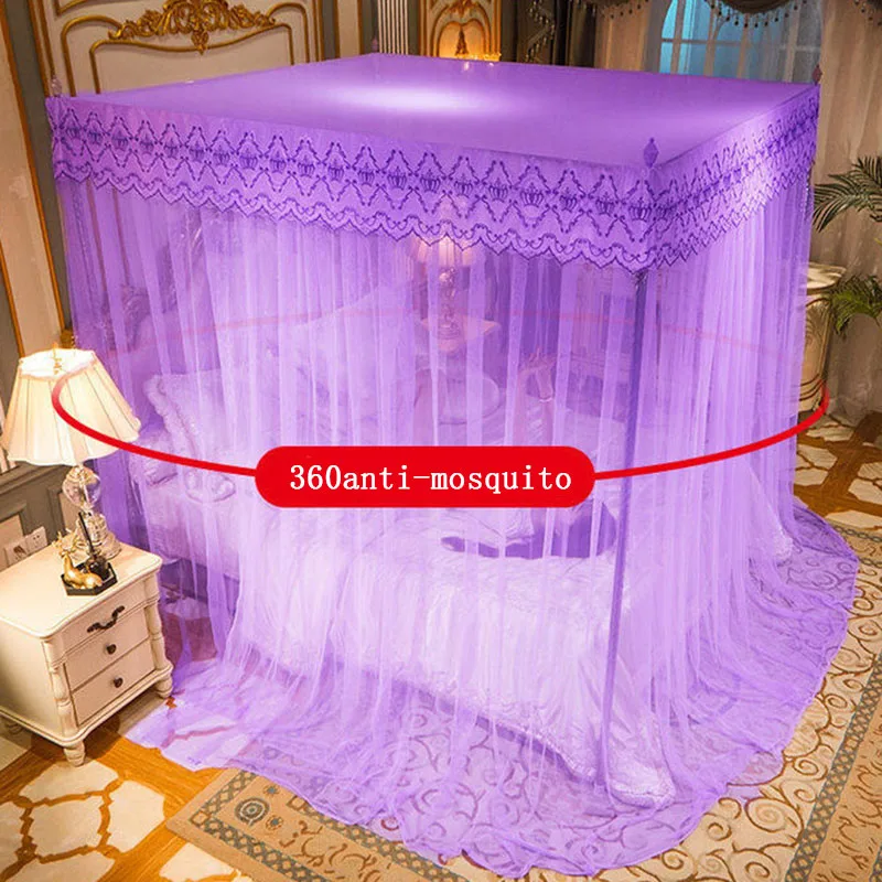 Luxury Lace Mosquito Tent with Stainless Steel Bracket Square Princess Palace Mosquito Net for Bed Queen King Canopy Bed Tent