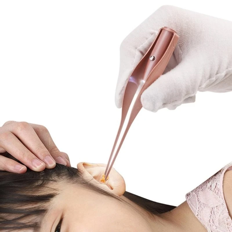 

LED Ear Wax Removal Tweezers Anti-Skid Ear Pick Tool with Brightness Light Ear Curette Safety Earwax Cleaning Tool 15UB