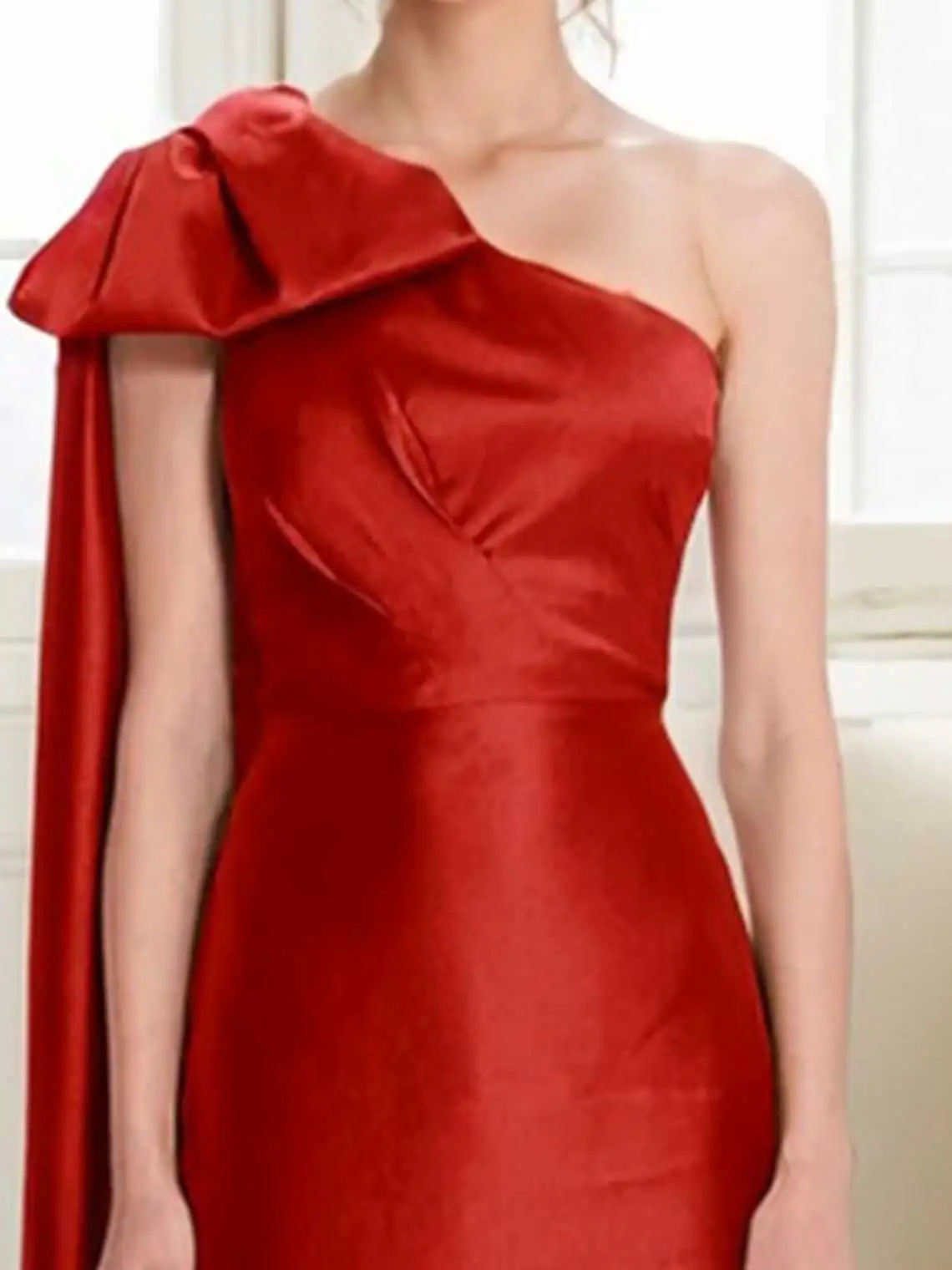 Elegant Sheath Formal Evening Dress One Shoulder Satin Tea Length Sleeveless Bow Knot Wedding Guest Dress 2025 Free Customized