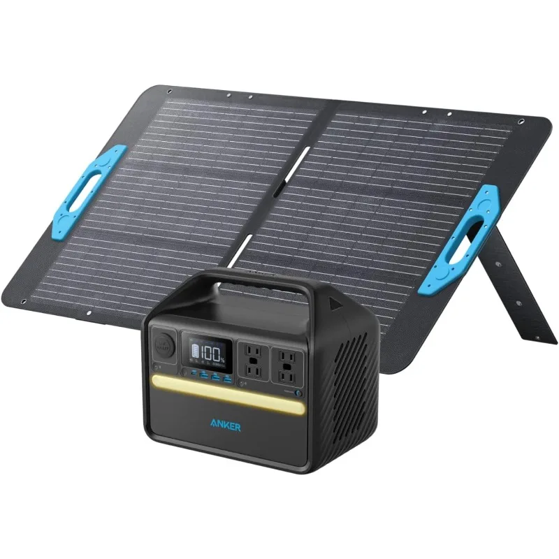 Anker 535 Solar Generator, Powerhouse 512Wh with 100W Solar Panel, Power Station with LiFePO4, 4 * 110V AC Outlets