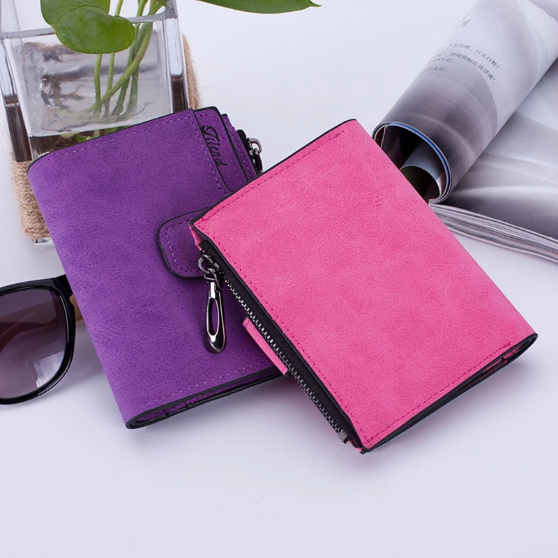 Hot Sale Women's Short Wallets PU Leather Matte Small Casual Coin Purse Zipper Money Bags Hasp Clutch Credit Card Holder Clip