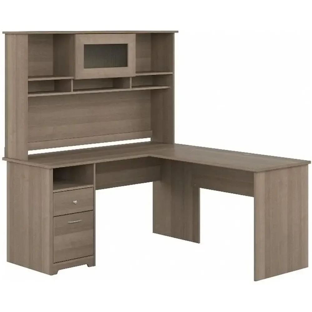 60W Single Pedestal Desk with Hutch, Ash Gray