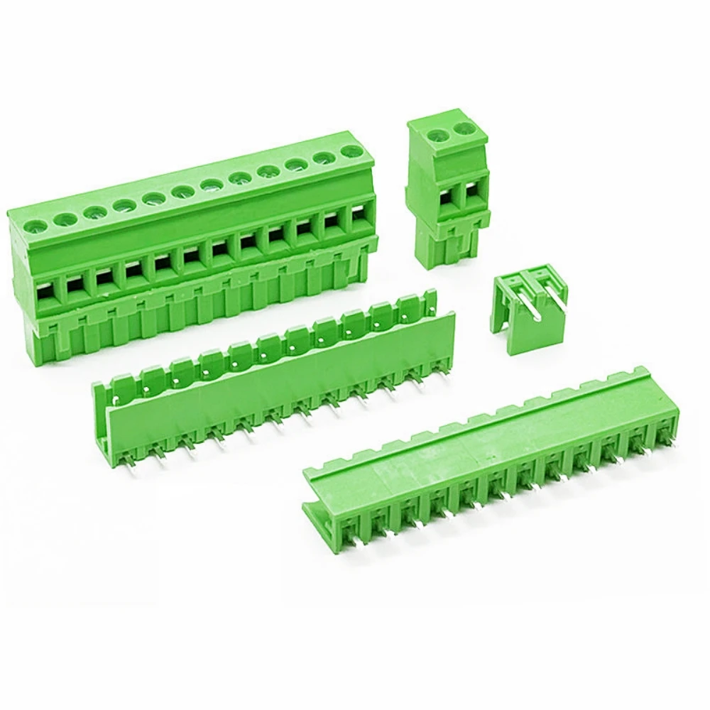 5/10Sets 2EDGKA-5.08mm PCB Plug-in Terminal Straight Plug Green Terminal Straight Bend Pin Holder Complete Kit