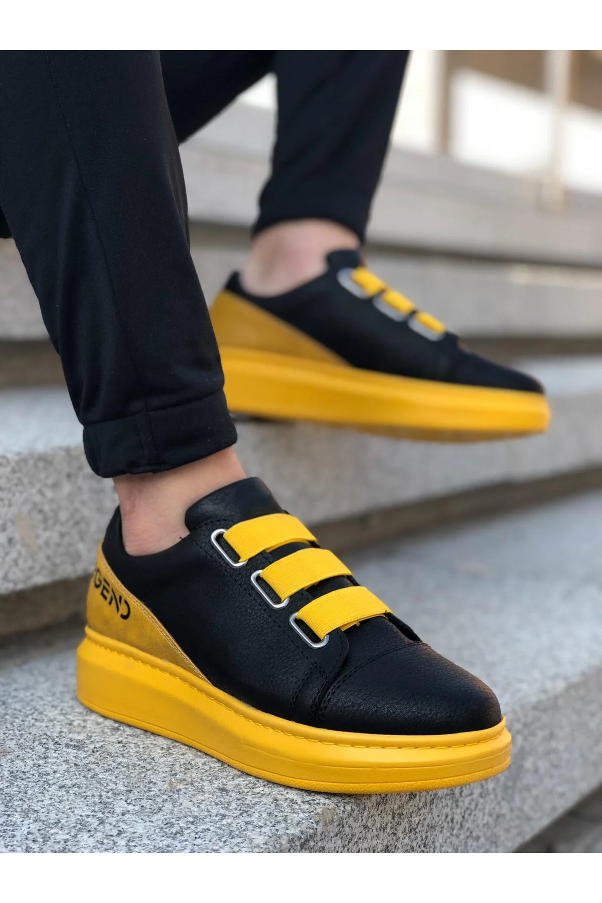 

WG029 3 Band Legend Black Yellow Thick Sole Casual men's Shoes