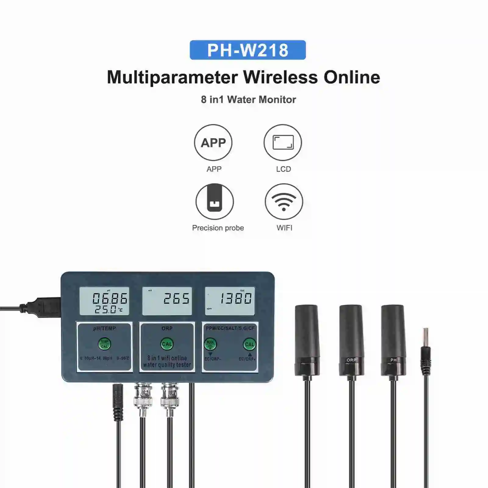 

New professional 8 and multi-parameter water quality tester PH/EC/TDS/SALT/SG/CF/ORP/Temperature water quality tester