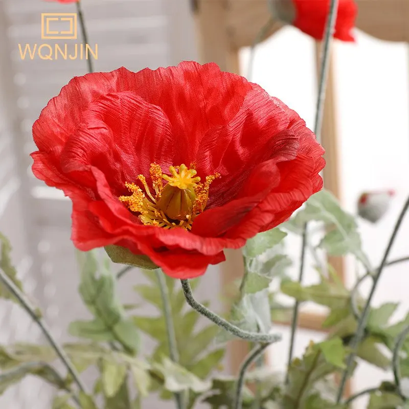 74 cm langer 2-köpfiger künstlicher Blumenstrauß, Heimdekoration, künstlicher Mohn, künstliche Blumen, DIY, handgefertigtes Kunsthandwerk, Geschenk, Hochzeitsdekoration – Detail 4