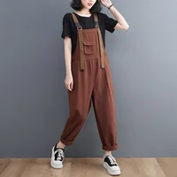 Spring Summer Streetwear Women's Jumpsuits Casual Loose Wide Leg Baggy Cargo Pants Straps Denim Overalls Brown Black Dungarees - Image 6