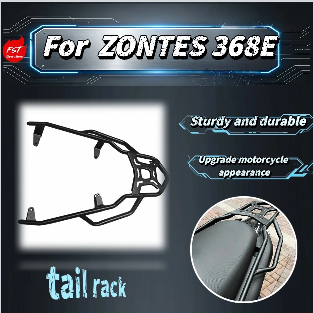 For ZONTES 368E Motorcycle Rear Rack, Thickened Carbon Steel Luggage Carrier, Grab Bar & Tail Wing, No-drill Mod Parts