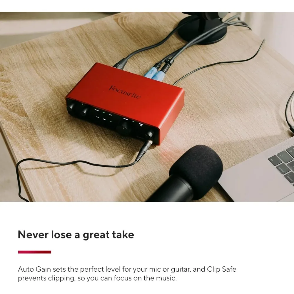 Nueva interfaz de audio USB Scarlett 2i2 de 4. a generación mejorada para grabación, canciones, transmisión y podcasting: alta fidelidad