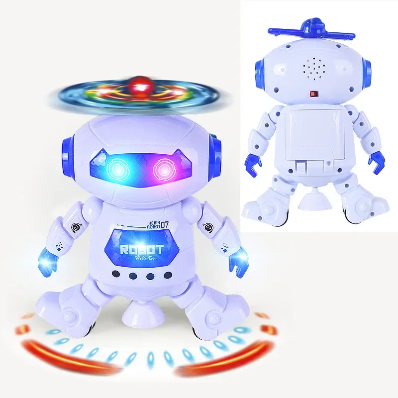 ของเล่นหุ่นยนต์ดนตรีสำหรับเด็ก หมุนเต้นได้ พร้อมไฟ LED ของเล่นอิเล็กทรอนิกส์เดินได้แบบอินเทอร์แอคทีฟ สำหรับเด็กชาย เด็กหญิง ทารก ของขวัญวันเกิด คริสต์มาส