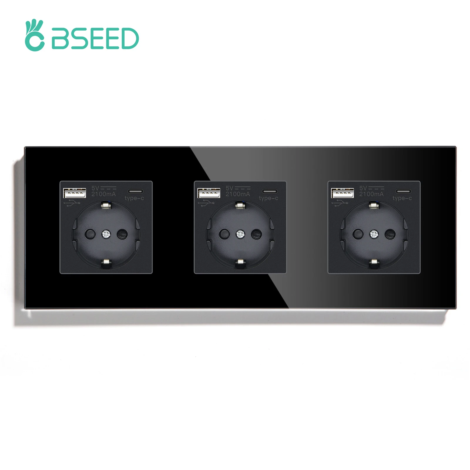 BSEED EU standaard stopcontacten Type-C stopcontacten Stopcontact USB-oplaadpoort Glazen paneel Kinderbescherming 16A