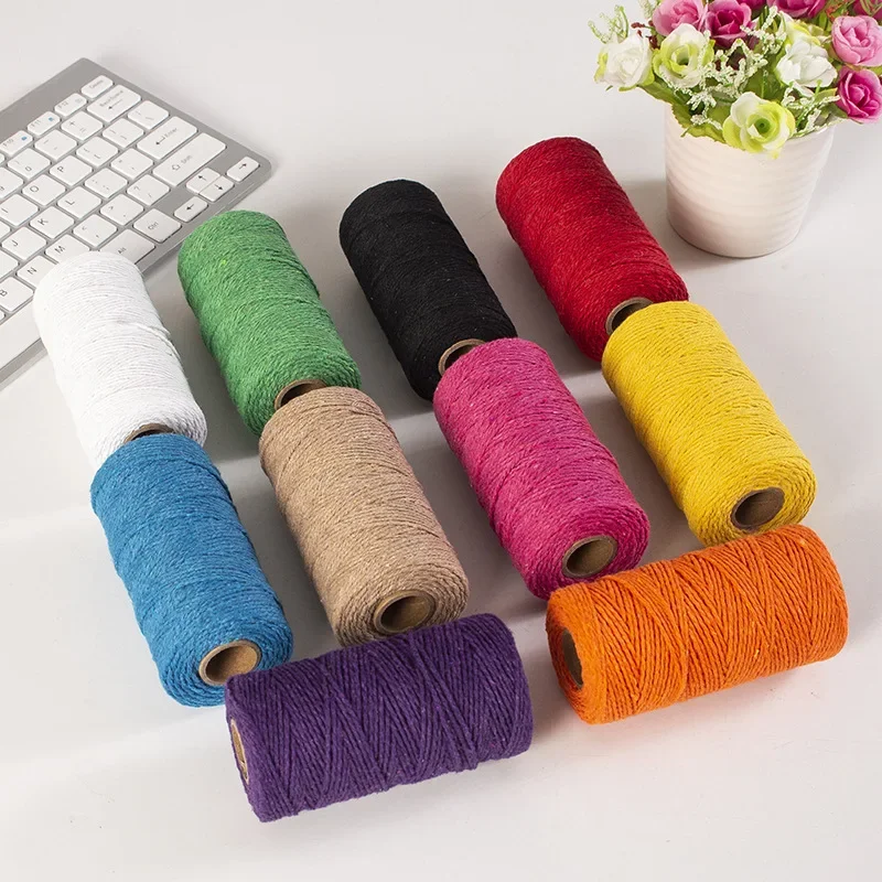 100M/Roll 2mm Cotton Rope Colorful String Thread for Party Wedding Thread DIY Crafts Braided Twisted Cotton Home Textile Decor