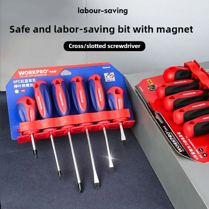 Workpro 6Pcs Multipurpose Handle Screwdrivers Set With Magnetic Security Repair Hand Tools Cross/Straight Type Screw Driver Suit