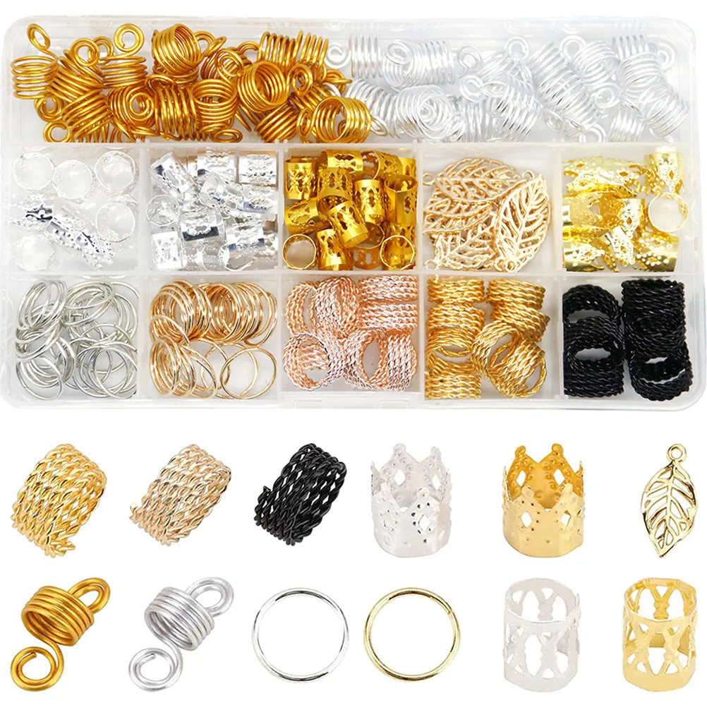

1 Box Dreadlocks Set Alloy Beads Braiding Accessories Hair Cuffs Hair Jewelry for Braids Dreadlocks Rings Braid Jewelry