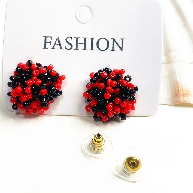 

WHOLESALE BEST SELLER - Hypoallergenic Red and Black Mix Mix 15mm Small Seed Bead Earrings Set - Beaded Earring Pack -20pair/set