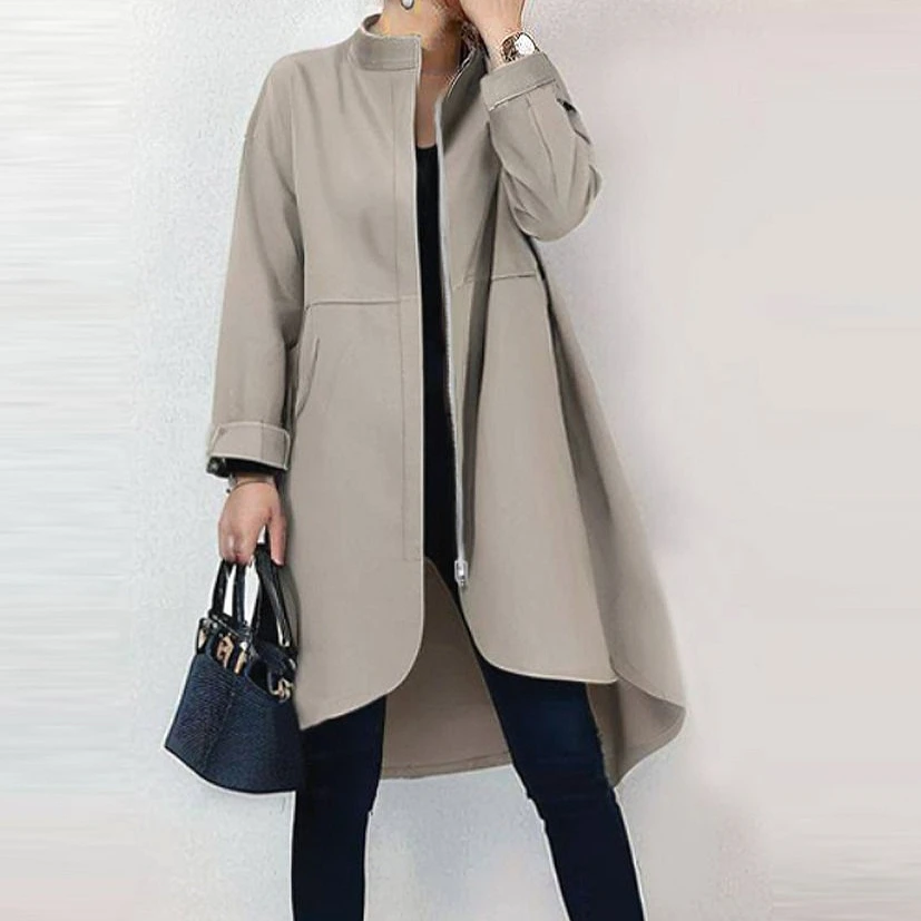 Women Trench Mid Length Coats Jackets Stand Collar Spring Coat Casual Jackets Y2k Streetwear Jacket Work Outerwear Autumn Winter