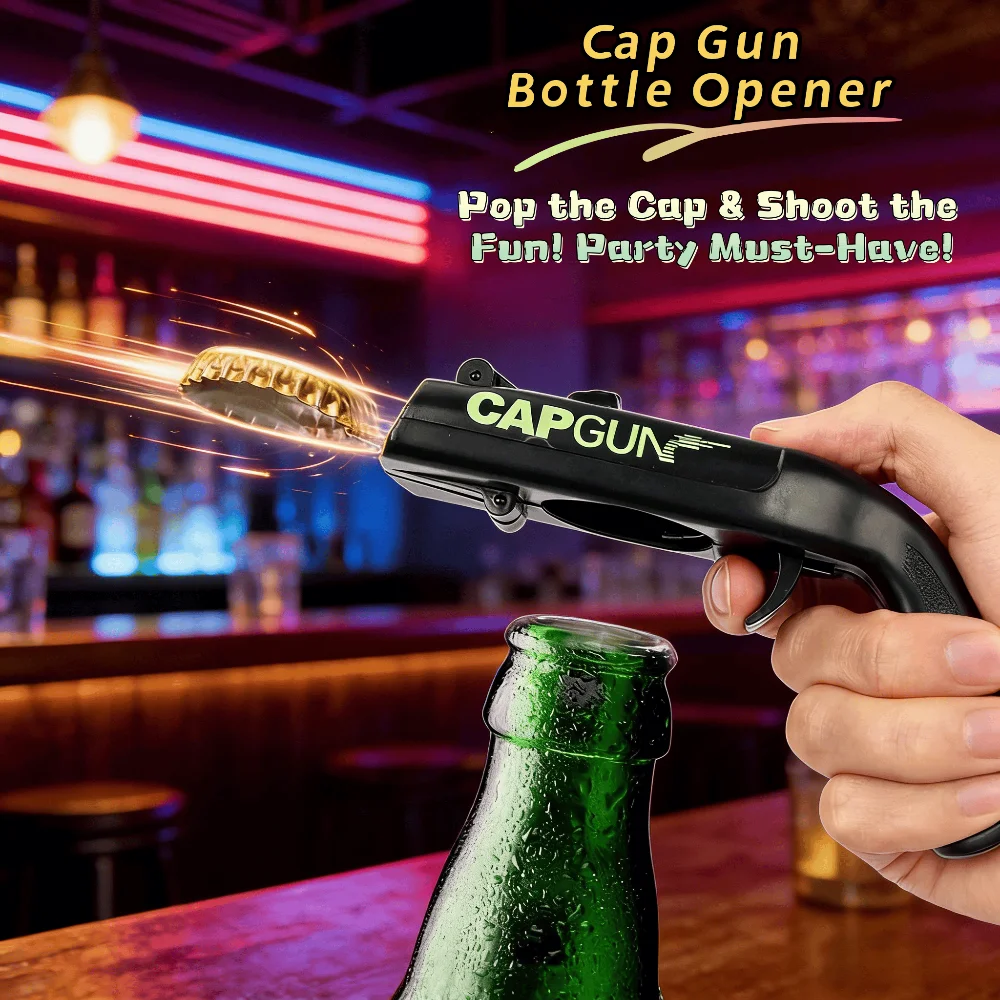 Bottle Opener Creative  Fun Party Ergonomic Handle Stainless Steel Spring Thickened ABS Reusable Bar Accessory Beer Soda Cap Gun