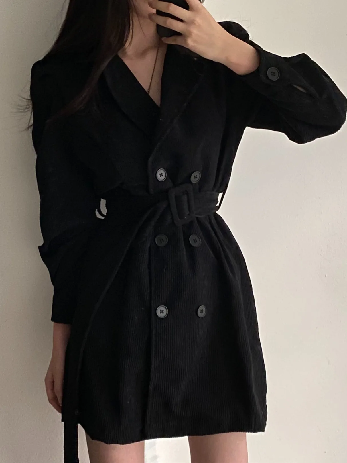 Slimming A-Line Dr Faionable Lapel Single Button Corduroy Waist Cinching Slim Fit Dr for Women Autumn New Sle